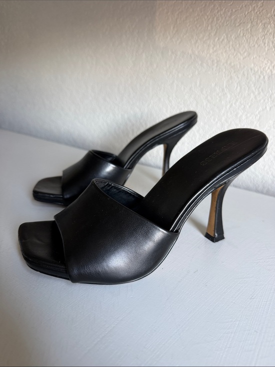 Express Shoes - Express Black Leather Open-Toe Mule Heels